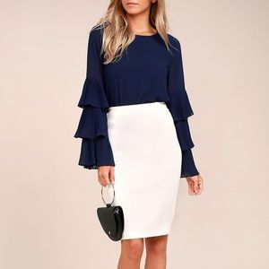 LuLus One For the Ages Navy Blue Long Tiered Ruffle Sleeve Top